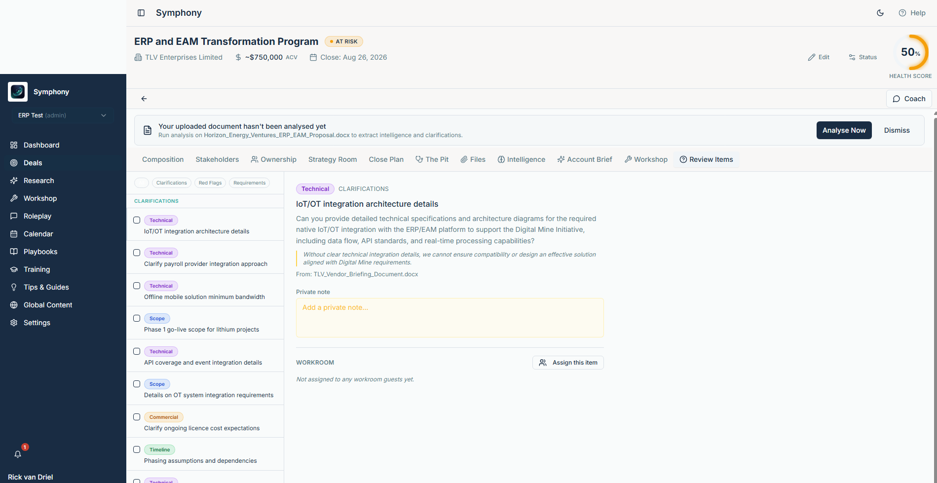 Symphony review items and clarification workspace
